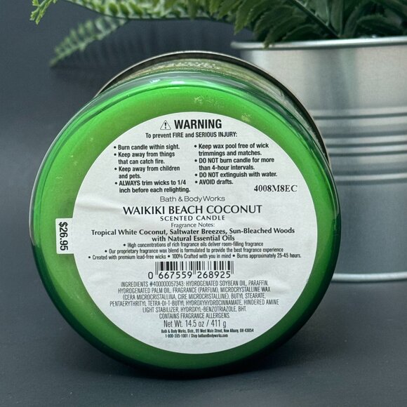 BBW Waikiki Beach Coconut Bath & Body Works 3 Wick Candle - Picture 9 of 10